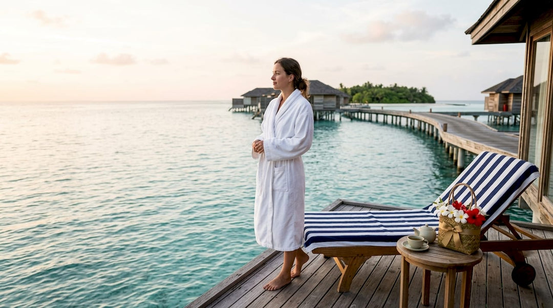 Guest on spa deck overlooking Maldives sea